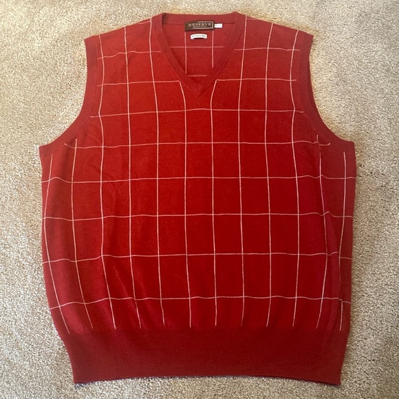 Patrick James Reserve Extra Fine Italian Merino Wool Windowpane Red Vest Sz XL - Picture 1 of 7